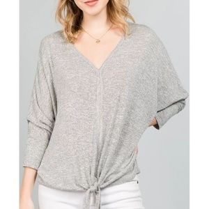 Natural Life Grey Dolaman Sleeve Tie Front Top S